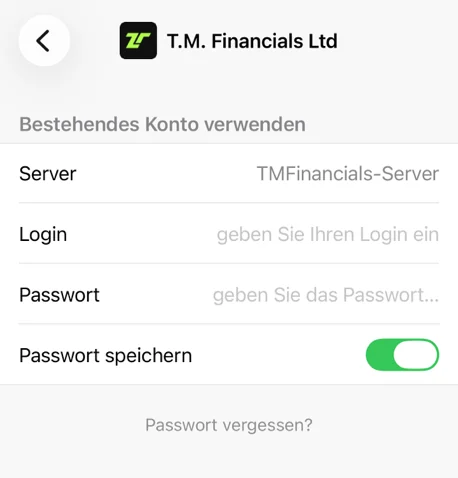 MetaTrader 5 login screen
